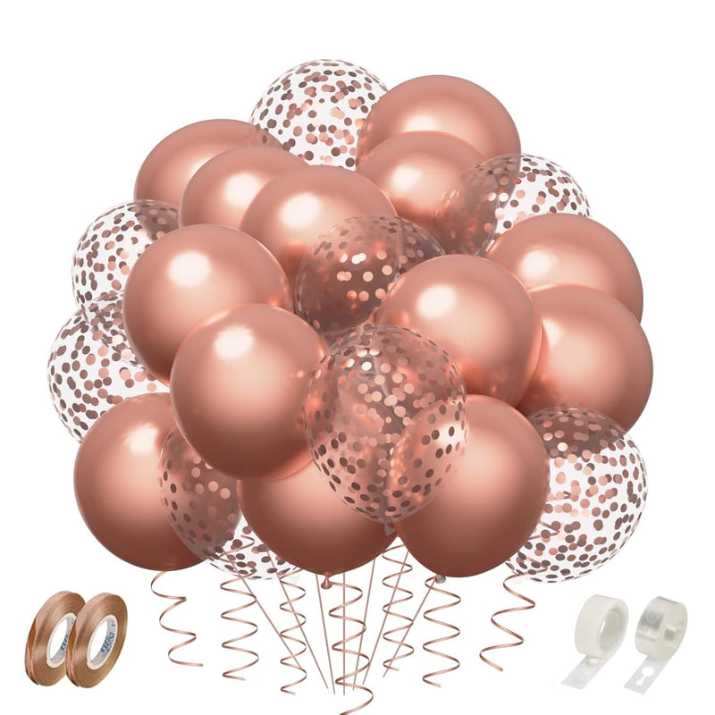 100Pcs Metallic Rose Gold Confetti Balloons 12 Inch Birthday Balloons