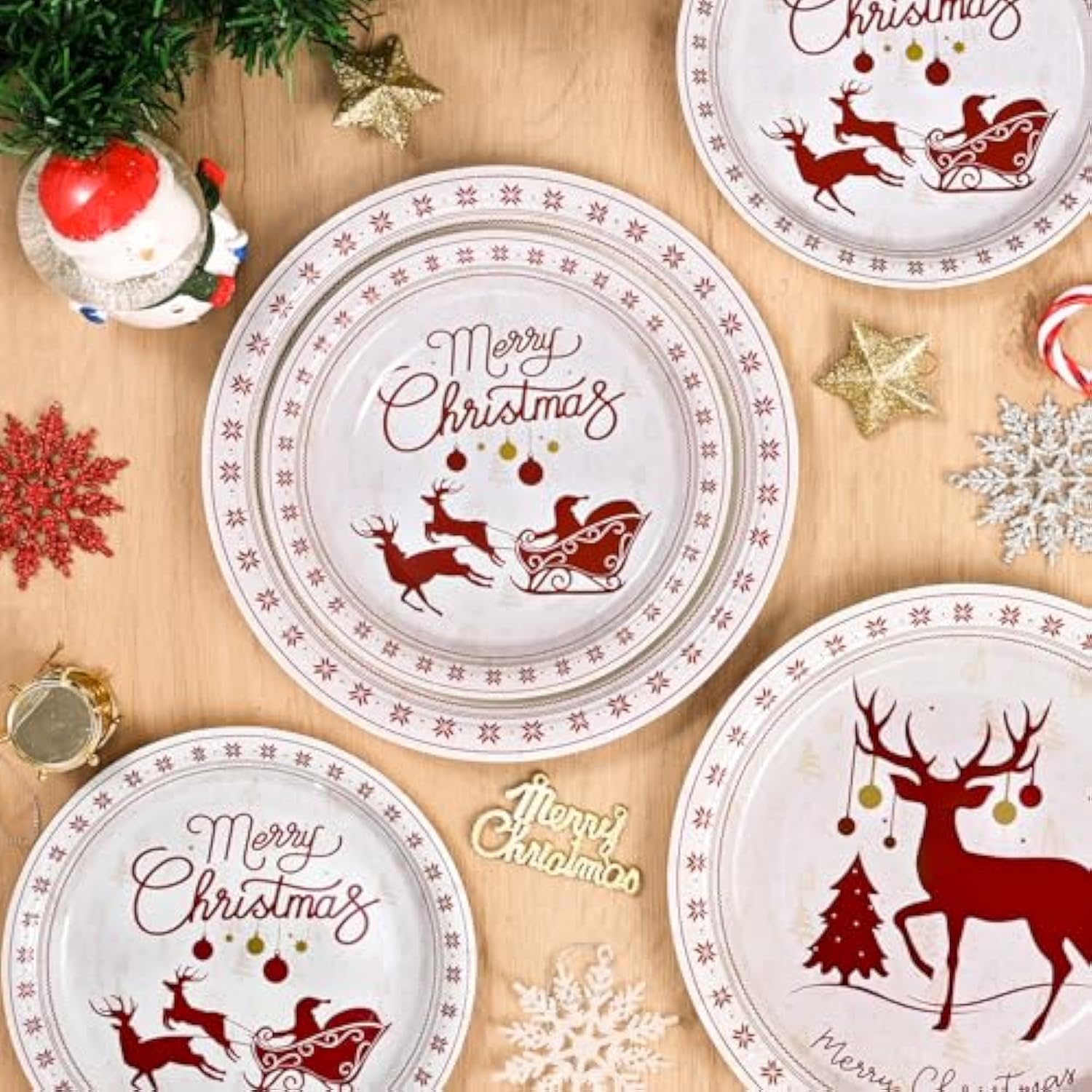 Merry Christmas Paper Plates And Napkins, Reindeer Christmas Party Supplies Holiday Paper Plates For Christmas Party Xmas Decor, Paper Dinnerware Set Serve 50 Guests, Modern Simple Design