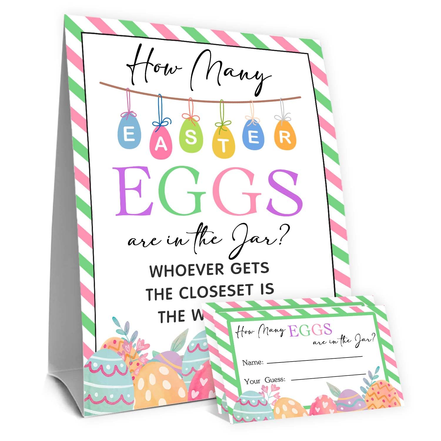 Eggs Easter Party Games For Adults Family Large Groups,Easter Games For Kids, How Many Eggs Are In The Jar,Birthday Party Game & Activities 50 Cards And Sign