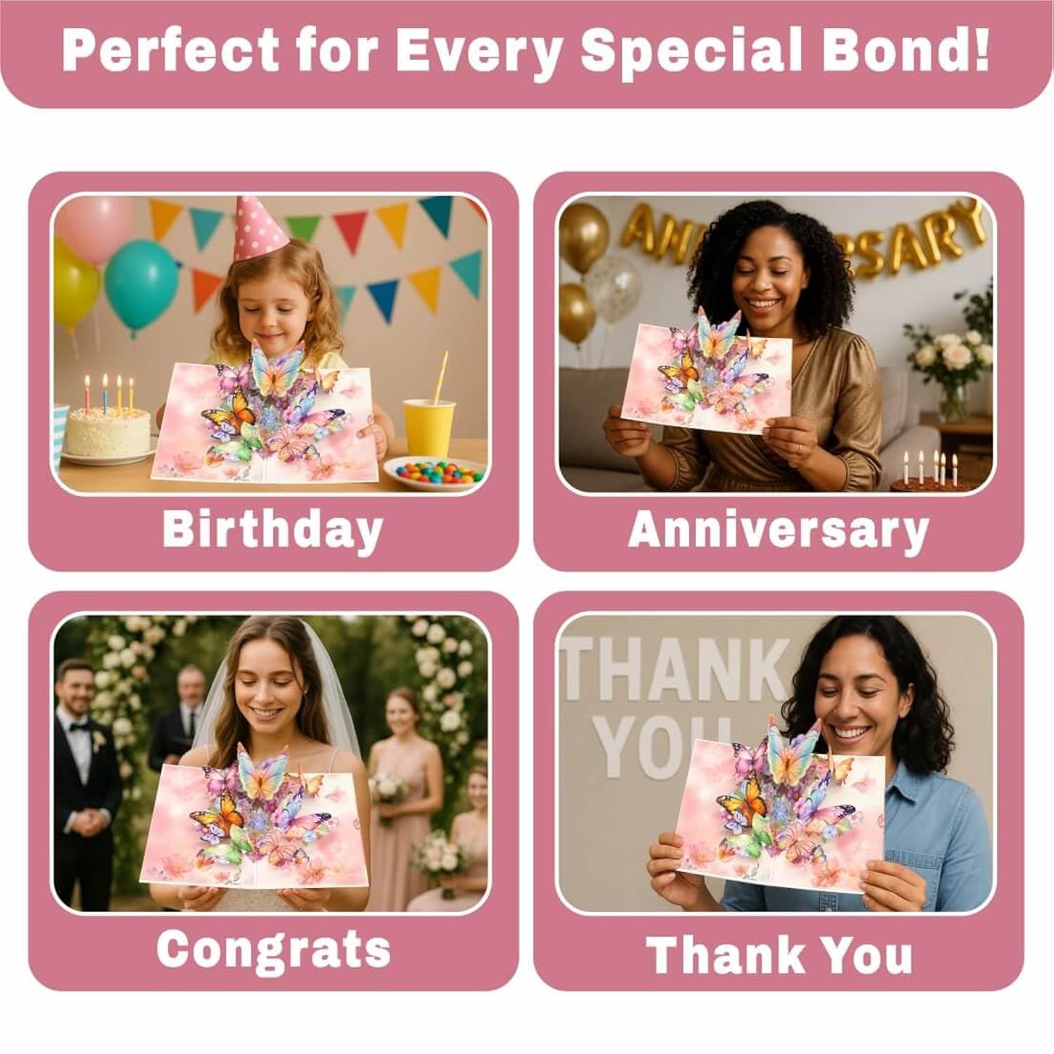 Handmade 3D Pop Up Butterfly Birthday Card For Women & Girls, All-Occasion Greeting Card With Floral Design For Anniversary, Thank You, Get Well, Mother'S Day | Includes Envelope & Stickers