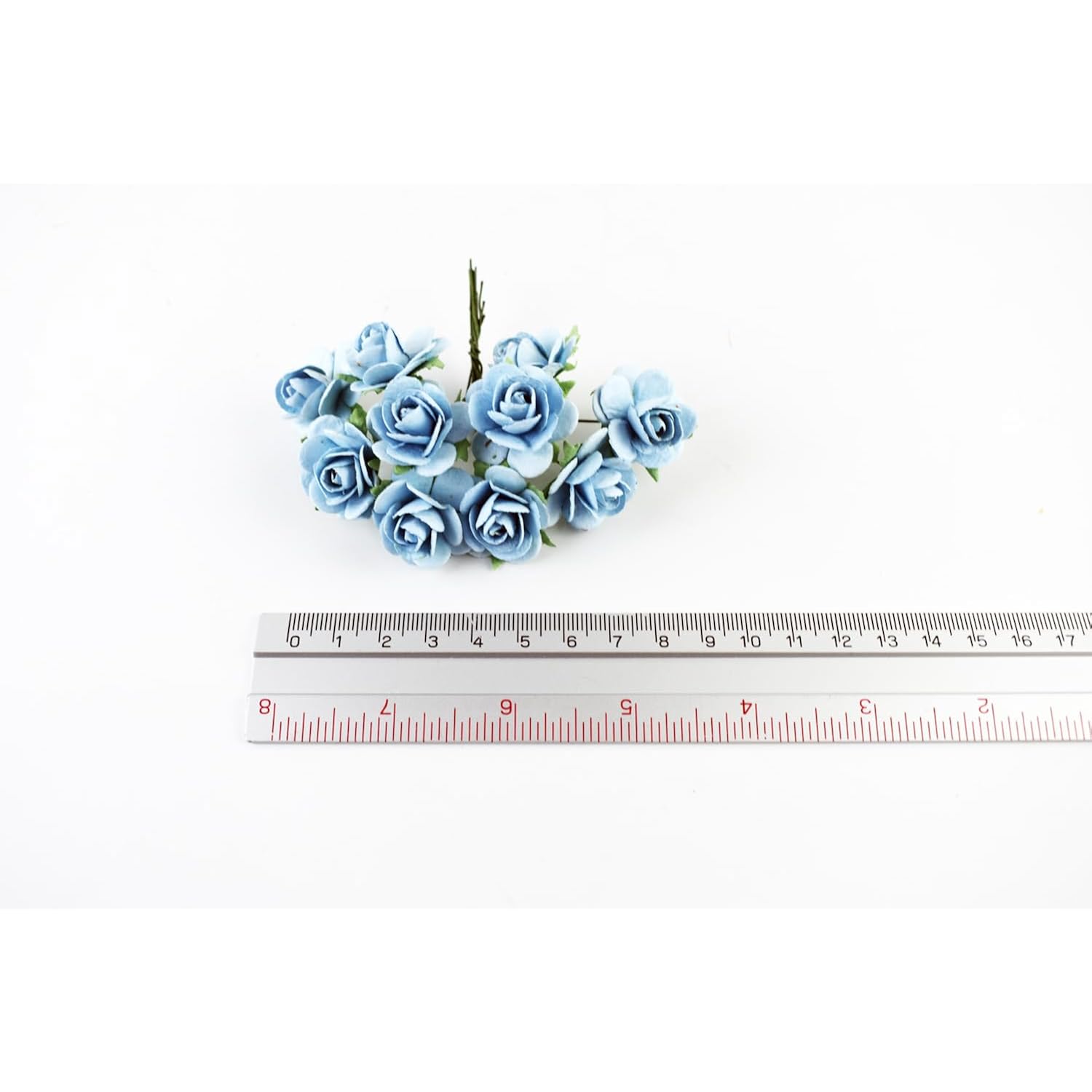 50 Pcs Tiny Artificial Roses Mixed Dark And Light Blue Shade Five Color Mulberry Paper Flower 15-24 Mm Flower Wedding Scrapbooking (20-24 Mm / 50 Pcs)