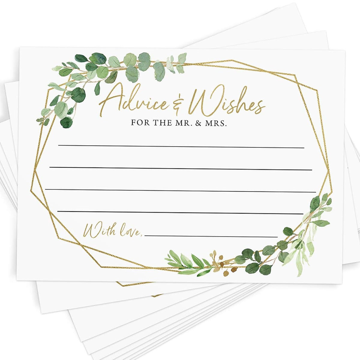 Advice And Wishes For The Mr And Mrs – Wedding Advice Cards For Bridal Shower, Games And Favors For Guests, Botanical Greenery Decor, 50 Cards