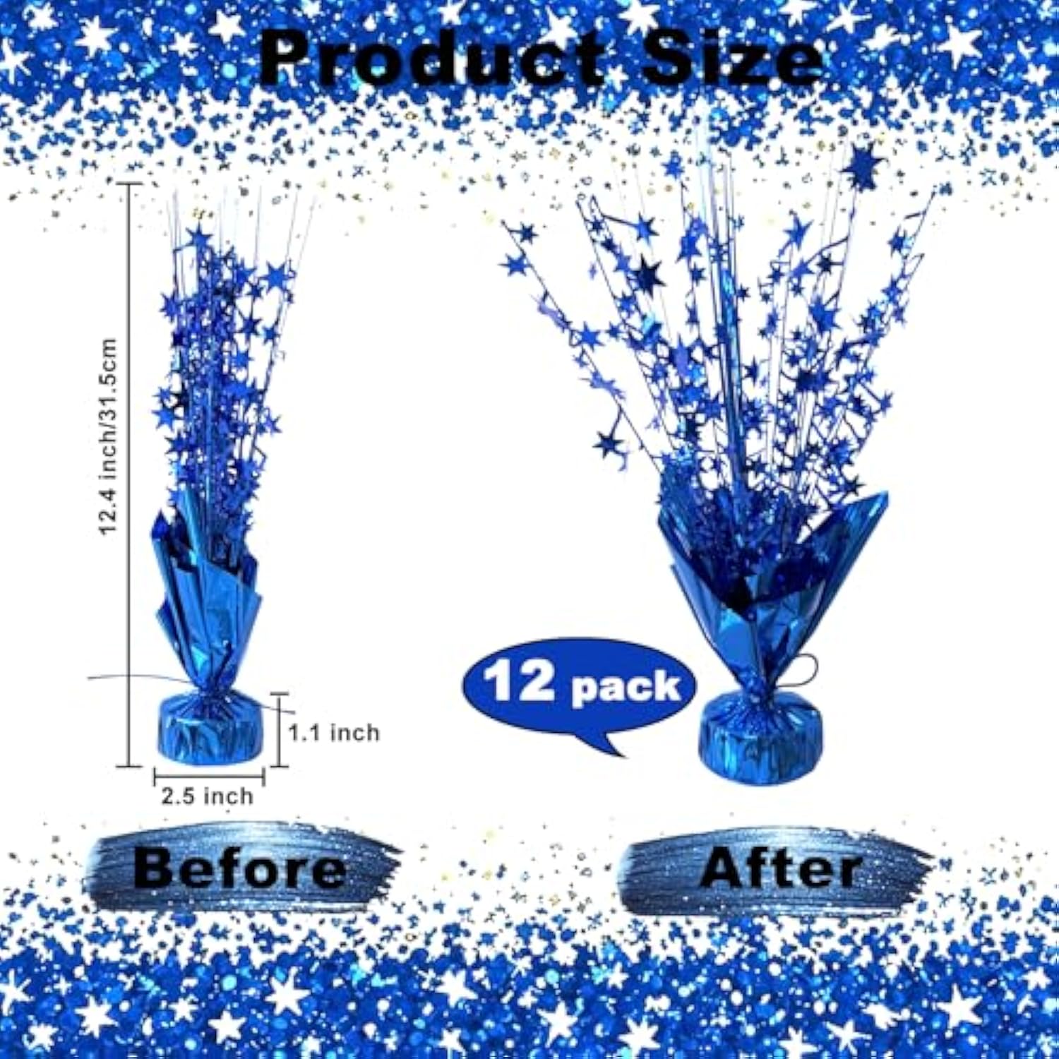12 Pcs Metallic Foil Spray Centerpiece Party Star Table Decoration Brust Glitter Table Topper Decor For Birthday Graduation Holiday Christmas Dining Celebration New Year Party Supplies, Blue
