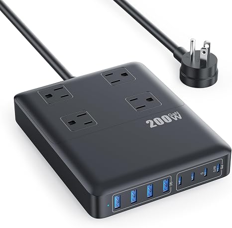 200W Charging Station 12 in 1 Power Strip 4 AC 4 USB A 4 USB C 5FT