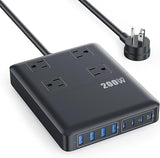 200W Charging Station 12 in 1 Power Strip 4 AC 4 USB A 4 USB C 5FT