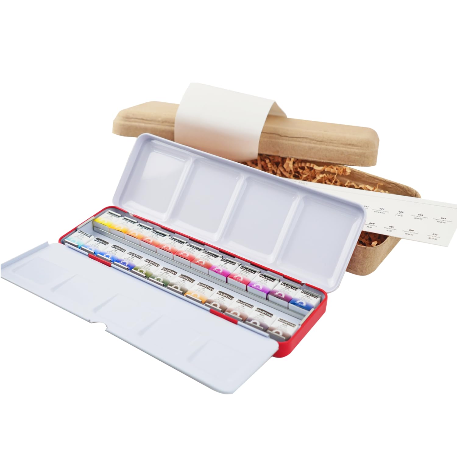 Mairtini Academy Grade Brilliant Series “Oriental Charm” Half-Pan Solid Watercolor Paint 24 Colors Set With Red Iron Case