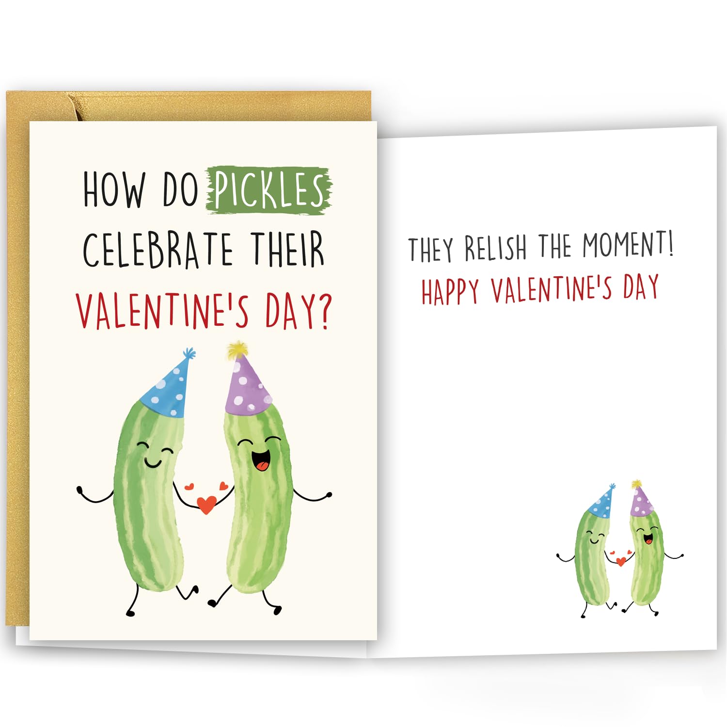 Funny Pickle Pun Valentines Day Card, Humorous Happy Valentine'S Day Card For Boyfriend Girlfriend Bestie Best Friend Son Daughter, Joke Pickle Relish The Moment Valentines Day Cards