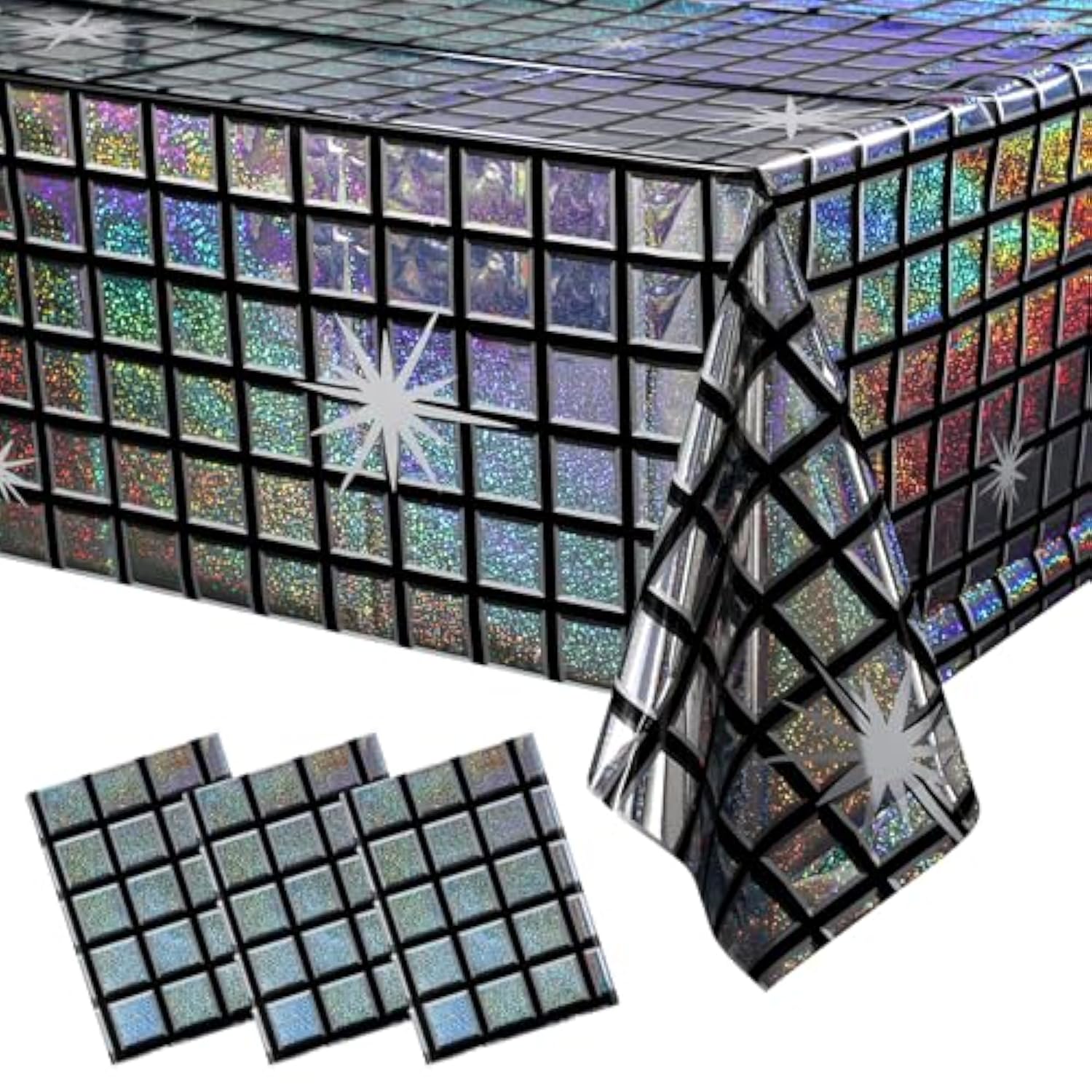 3 Pack Disco Tablecloth Party Decorations, Shiny Iridescent Disposable Laser Rectangle Table Covers, Silver Plastic Table Cloth For 70S Disco Birthday Theme Party Decorations, 39 X 108Inch