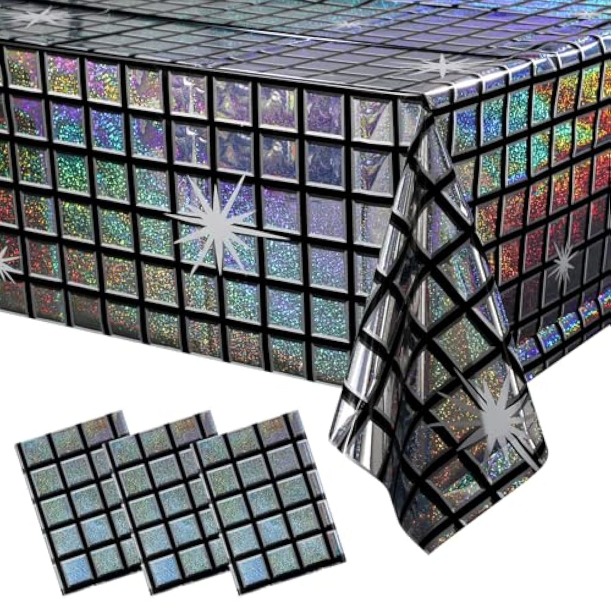 3 Pack Disco Tablecloth Party Decorations, Shiny Iridescent Disposable Laser Rectangle Table Covers, Silver Plastic Table Cloth For 70S Disco Birthday Theme Party Decorations, 39 X 108Inch
