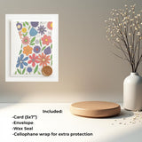Blank Inside Greeting Card 5X7" With Envelope & Wax Seal – Watercolor Flower Design- Doubel Sided Design – All Occasion Card By – Birthday, Mother’S Day, Thank You, Thinking Of You, Etc.