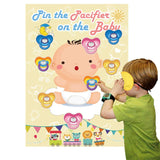Pin The Pacifier On The Baby Game - Large Poster For Baby Shower Party, Kids Birthday Party Supplies - 72 Pacifier Stickers