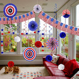 26Pcs 4Th Of July Decorations Patriotic Decor Usa Flag String Red White Blue Paper Fans Star Streamer Pom Poms Hanging Swirls For Memorial Day,Fourth Of July,Armed Forces Day,Flag Day