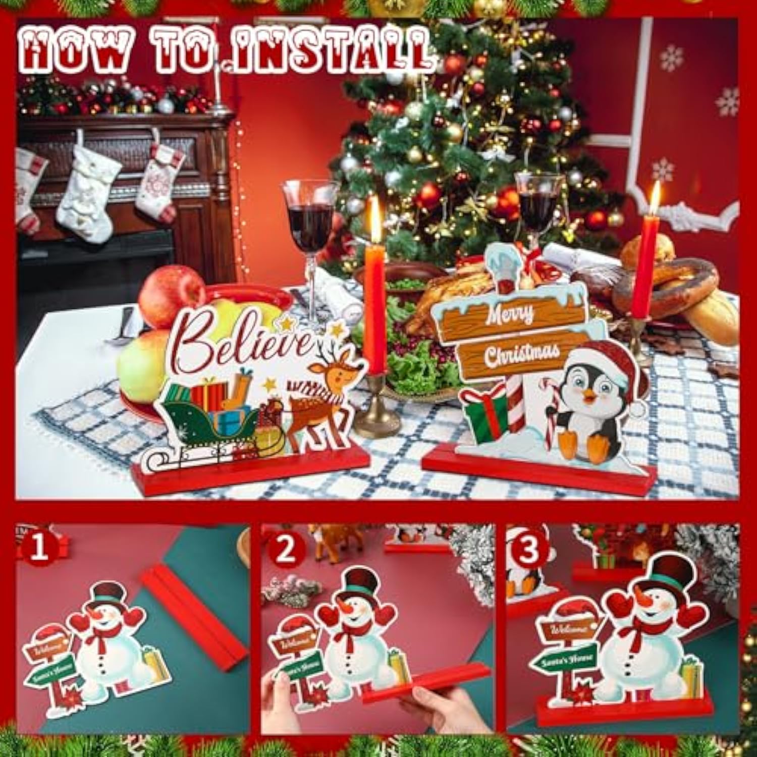 12 Pcs Christmas Wooden Centerpieces For Table Duplex Printing Christmas Table Decorations Snowman Santa Reindeer Gingerbread Man Xmas Sign Decor Holidays Indoor Ornament, 12 Styles