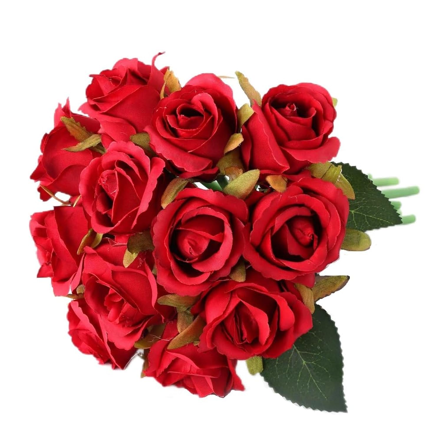12Pcs Artificial Roses Single Stem Fake Silk Flower Arrangement Bridal Bouquet Real Touch For Home Party Wedding Decoration Without Vase (Red)