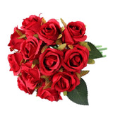 12Pcs Artificial Roses Single Stem Fake Silk Flower Arrangement Bridal Bouquet Real Touch For Home Party Wedding Decoration Without Vase (Red)
