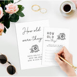 Minimalist How Old Were The Bride And Groom Game, Guessing The Age Photo Game, Bridal Shower Wedding Shower Games (1 Sign And 30 Cards)-Bng21