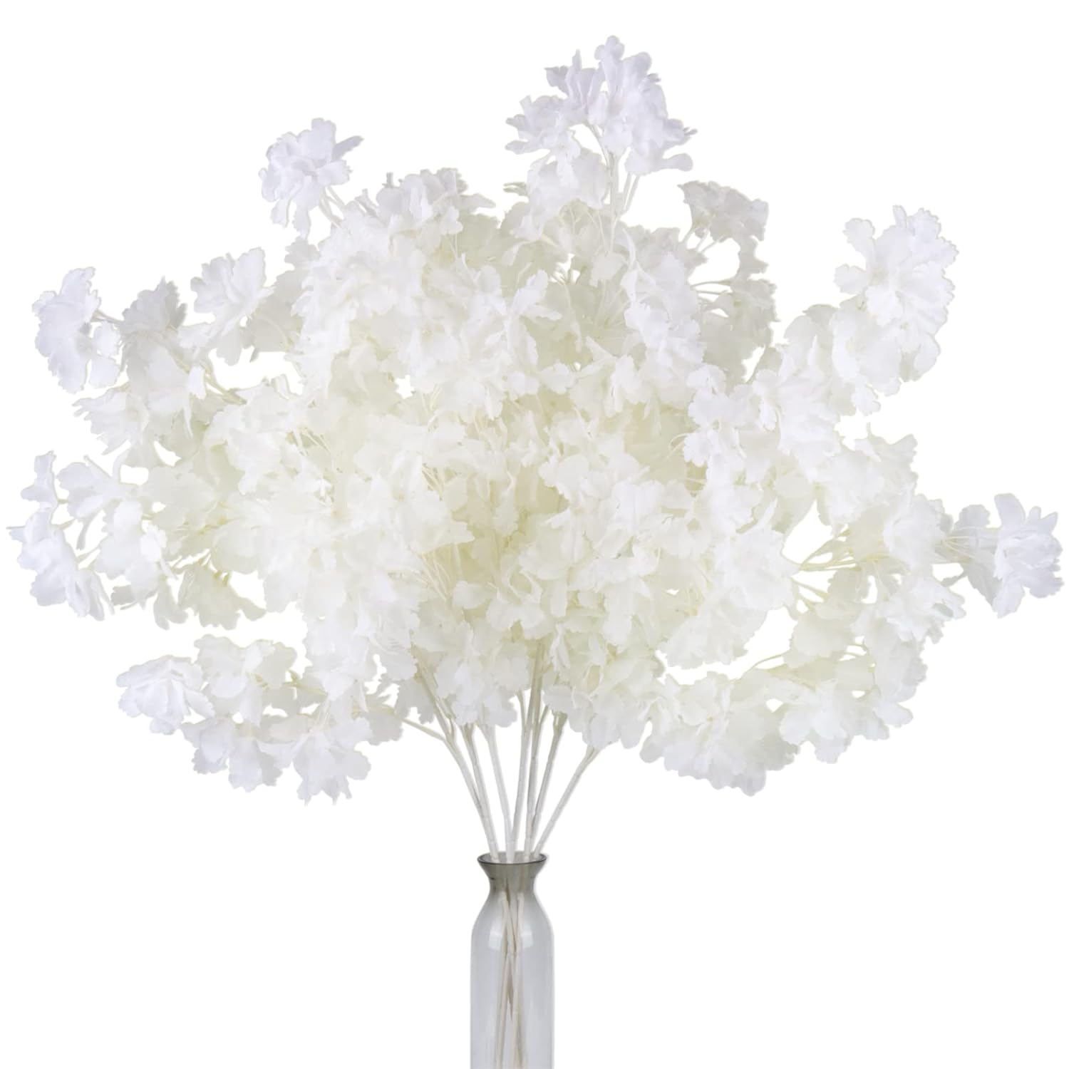 Artificial Faux Cherry Blossom Branches Decor, 35 Inch For Tall Floor Vase Used As Wedding Home Decoration, Fake White Flowers For Dinner Table Centrepiece, White, 5Pcs