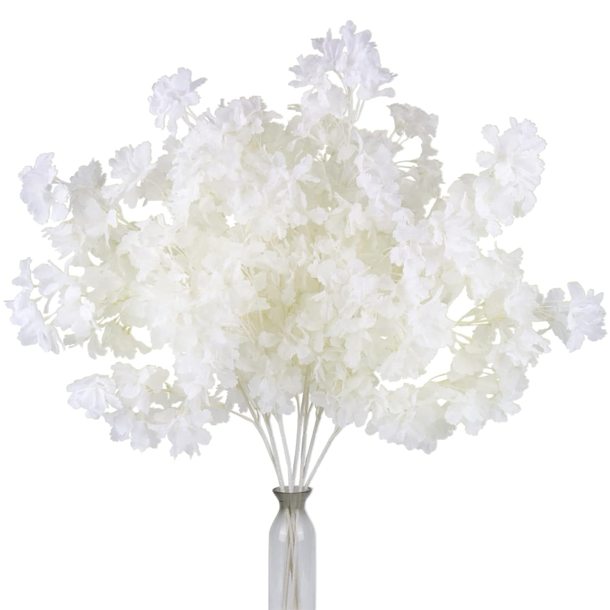 Artificial Faux Cherry Blossom Branches Decor, 35 Inch For Tall Floor Vase Used As Wedding Home Decoration, Fake White Flowers For Dinner Table Centrepiece, White, 5Pcs