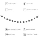 De Kulture Handmade Premium Wool Felt Large Pom Pom Garland Eco Friendly Christmas Tree Ornament, Home Office Wedding Party Holiday Decoration Banner | 96 Inches (Grey & Off White)