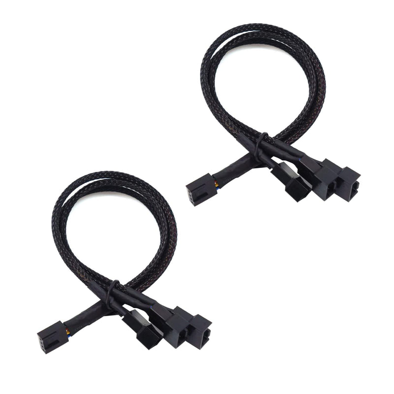 2 Pack 1 To 3 Pwm Fan Splitter Cable, 33Cm Sleeved 4 Pin To 4Pin & Dual 3Pin F