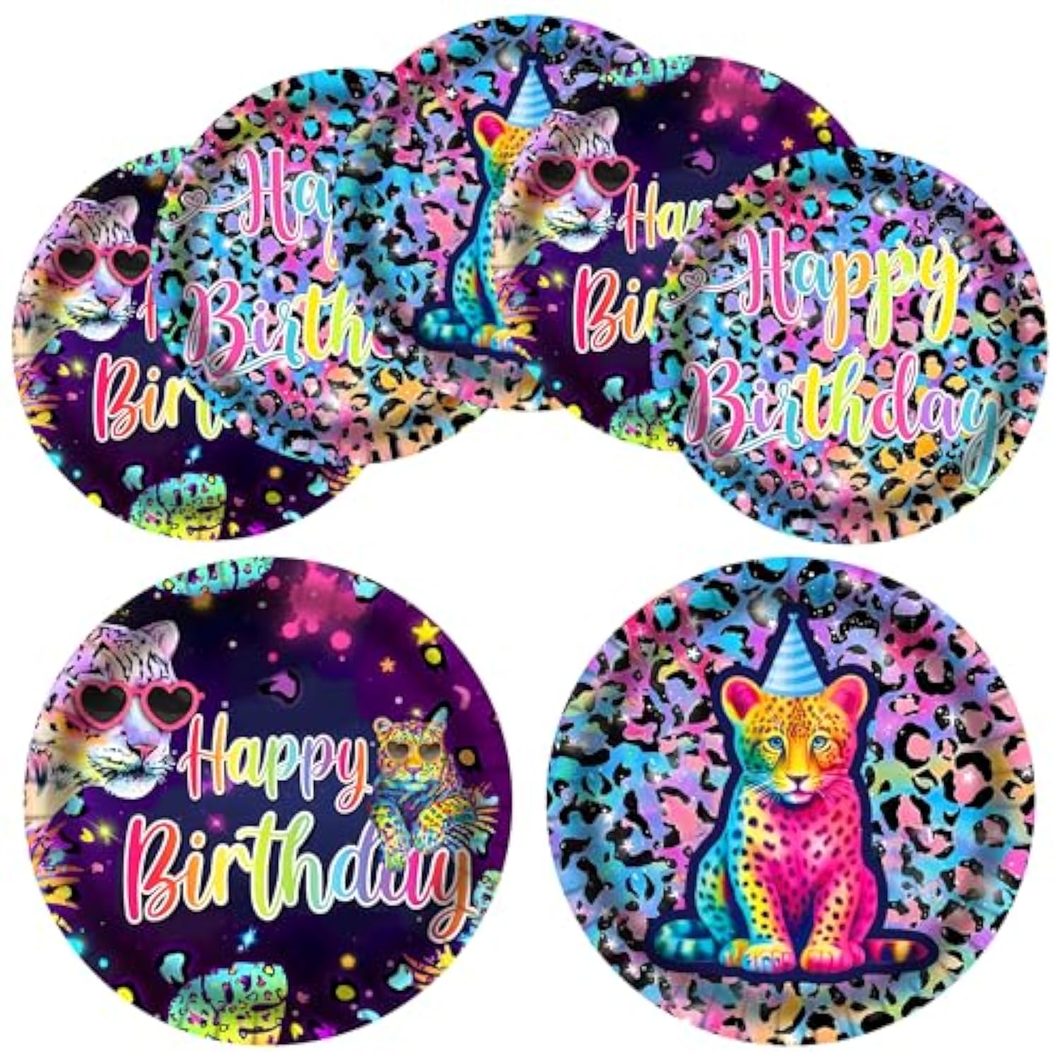 Neon Leopard Party Plates Rainbow Cheetah Print Birthday Party Supplies 48Pcs Rainbow Cheetah Party Disposable Paper Tableware For Leopard Print Birthday Dinnerware Supplies