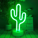 LED Cactus Neon Sign Table Lamp USB Battery Powered Night Light with Stand for Kids Room Dorm Party Decor
