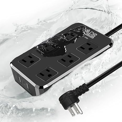 IPX6 Waterproof Outdoor Surge Protector Power Strip 6 Outlets 3 USB Ports 6FT Extension Cord Black