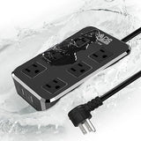 IPX6 Waterproof Outdoor Surge Protector Power Strip 6 Outlets 3 USB Ports 6FT Extension Cord Black