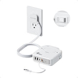 5FT Surge Protector Power Strip 4 Outlets 4 USB Ports 20W USB C Flat Plug Grey