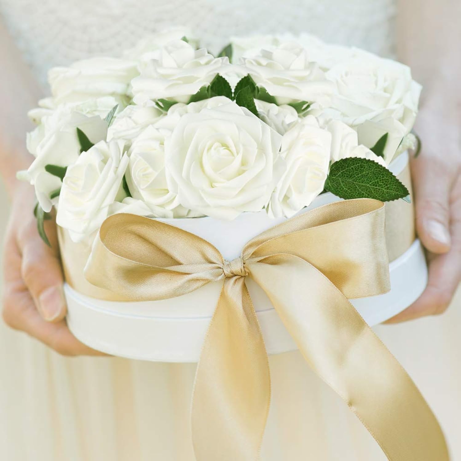 50Pcs White Rose Artificial Flowers, Ivory Roses For Decorations, Real Touch Fake Rose With Stems Bulk Diy Wedding Bouquet Bridal Shower Valentine'S Day Floral Arrangement Party Home Decor