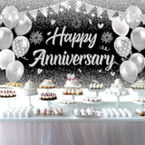 Black Silver Happy Wedding Anniversary Banner For 5 10 15 20 25 30 40 50 For Couple, Happy Anniversary Decorations, Surprise For Parents Cheers To Wedding Supplies 71X43In