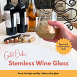 Wine Glass Candle 14Oz – Creamy Vanilla Scented Candle In Gold Ombre Stemless Glass, Unique Gift For Women & Wine Lovers