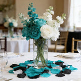 900 Pcs Teal And Black Artificial Rose Petals - Aqua Turquoise White Silk Flower Petals For Wedding Aisle Decor, Gothic Party Table Scatters, Centerpiece Fillers, Bridal Shower & Flower Girl Baskets