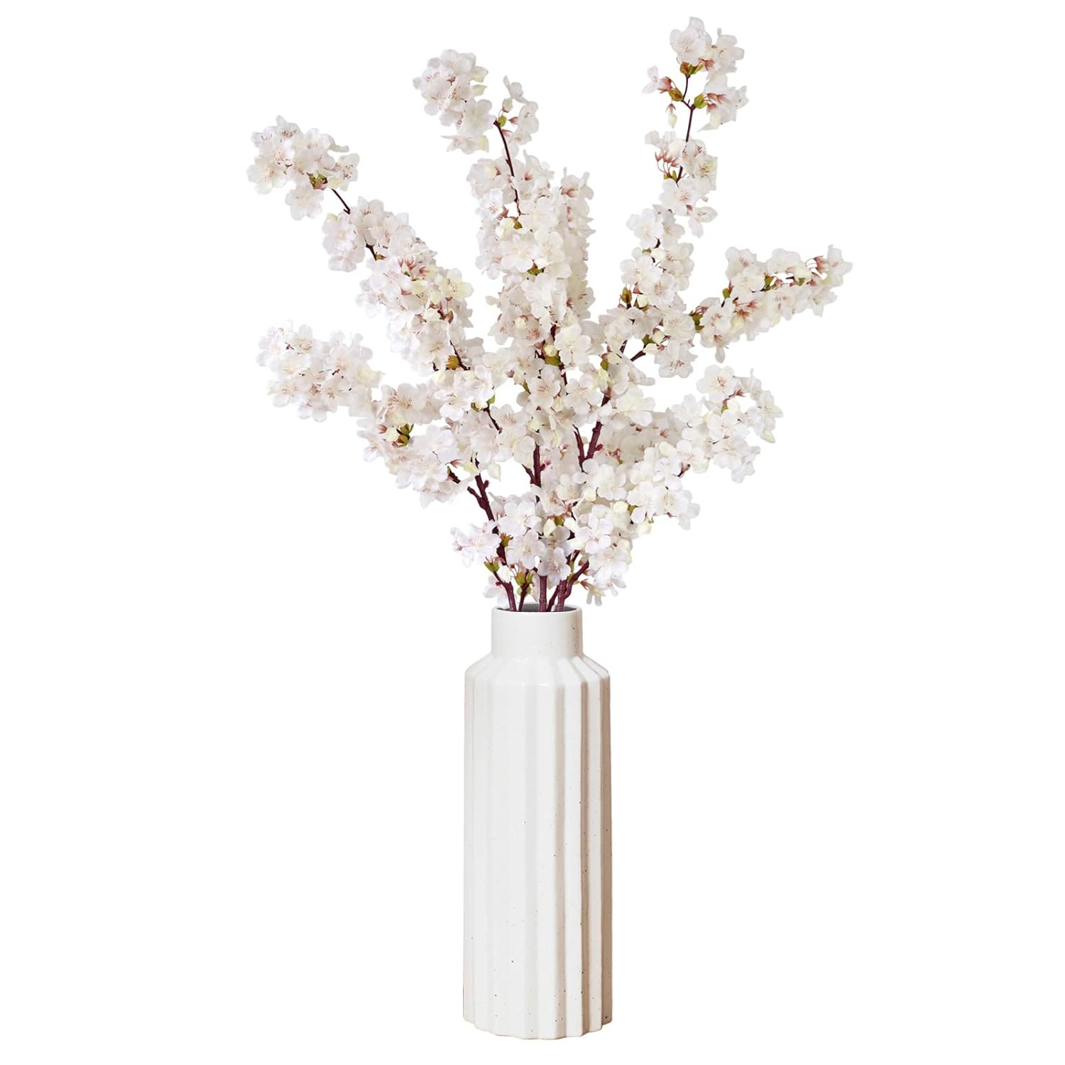 Artificial Cherry Blossom Branches, 39 Inch Faux Cherry Flowers, Silk Tall Fake Flower Vase Arrangements For Home Wedding Decor, Set Of 3, White
