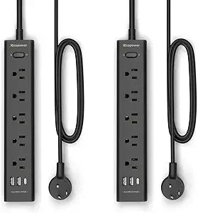 2 Pack Surge Protector Power Strip 5 Outlets 3 USB Ports 1 USB C 5FT Extension Cord 1250W