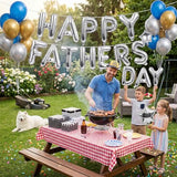 Happy Father's Day Balloons, Silver 16 Inches Father Foil Letter Balloons with Star Heart Balloon for Father's Day Dad Birthday Appreciation Family Gathering Celebration BBQ Party Decorations Supplies