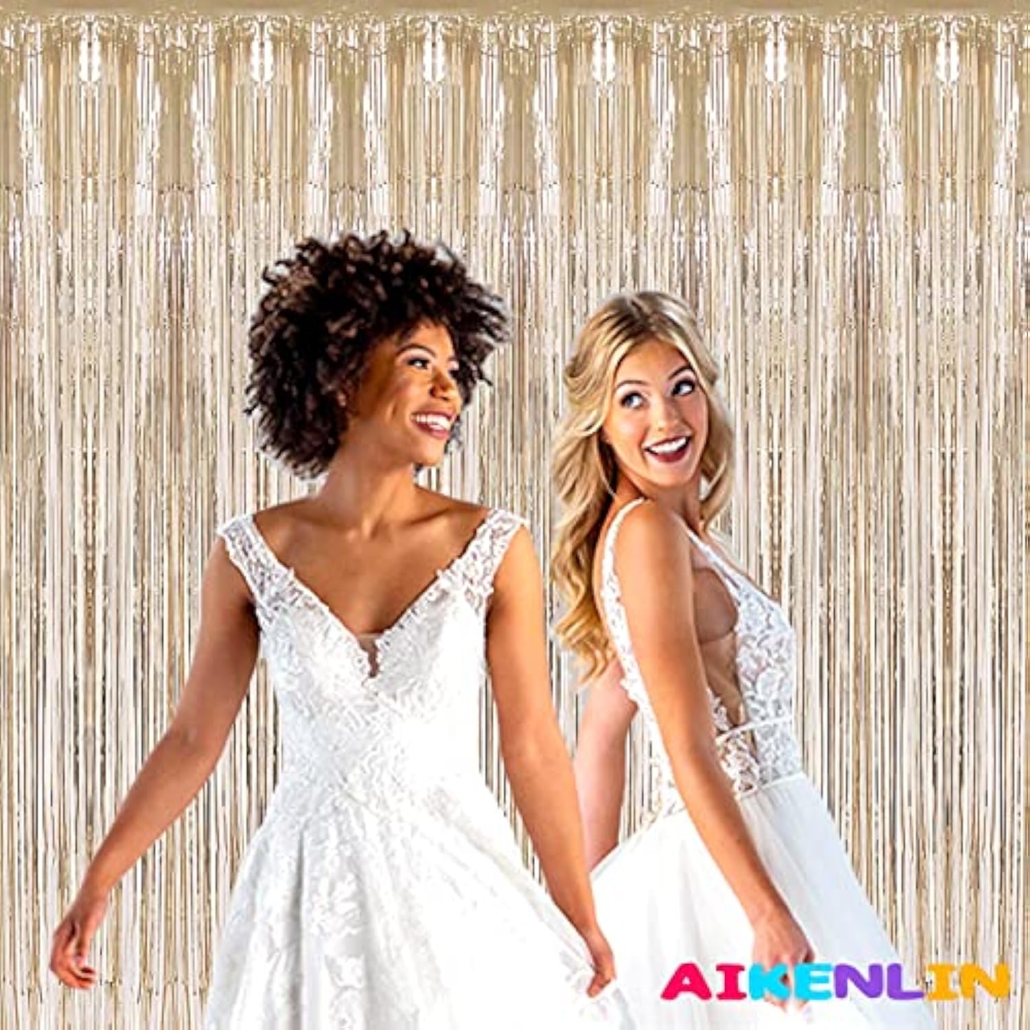 4-Pack Champagne Gold Foil Fringe Curtains 3.2x9.8 ft for Party and Photo Booth