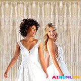 4-Pack Champagne Gold Foil Fringe Curtains 3.2x9.8 ft for Party and Photo Booth