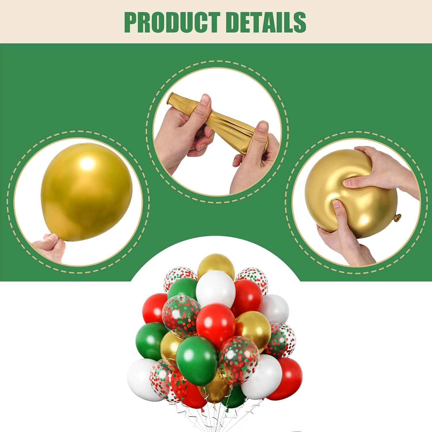 60Pcs Gold Red And Green Balloons,12 Inch Christmas Balloons Green Red And Gold Balloon Arch Kit,Suitable For Birthday Wedding Festival Christmas Party Decorations