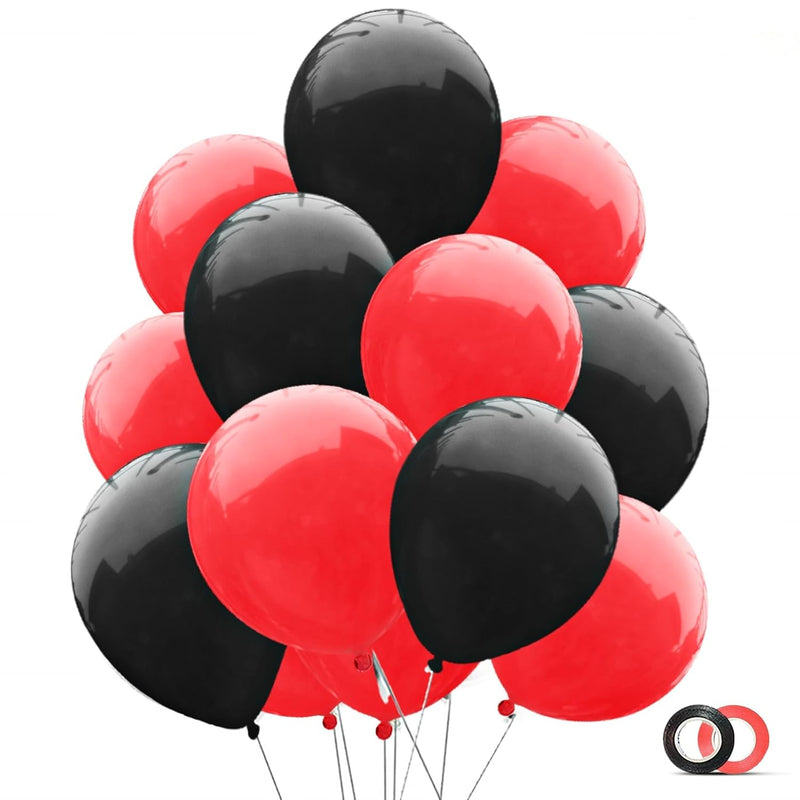 100Pcs 12Inch Red And Black Balloons - Red Balloon And Black Balloon F