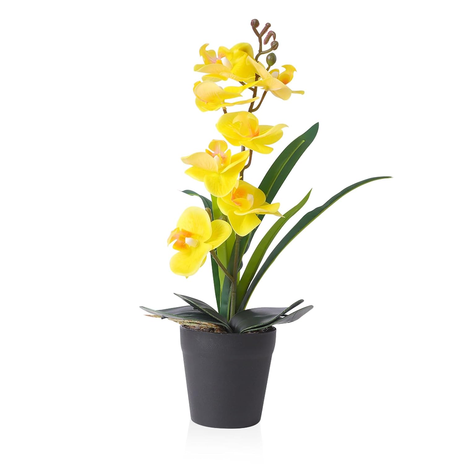 Real Touch Artificial Orchids Flower In Pot, Yellow Faux Orchids Flowers With Vase Fake Phalaenopsis Orchids Arrangement For Table Centerpiece Wedding Party Office Decor