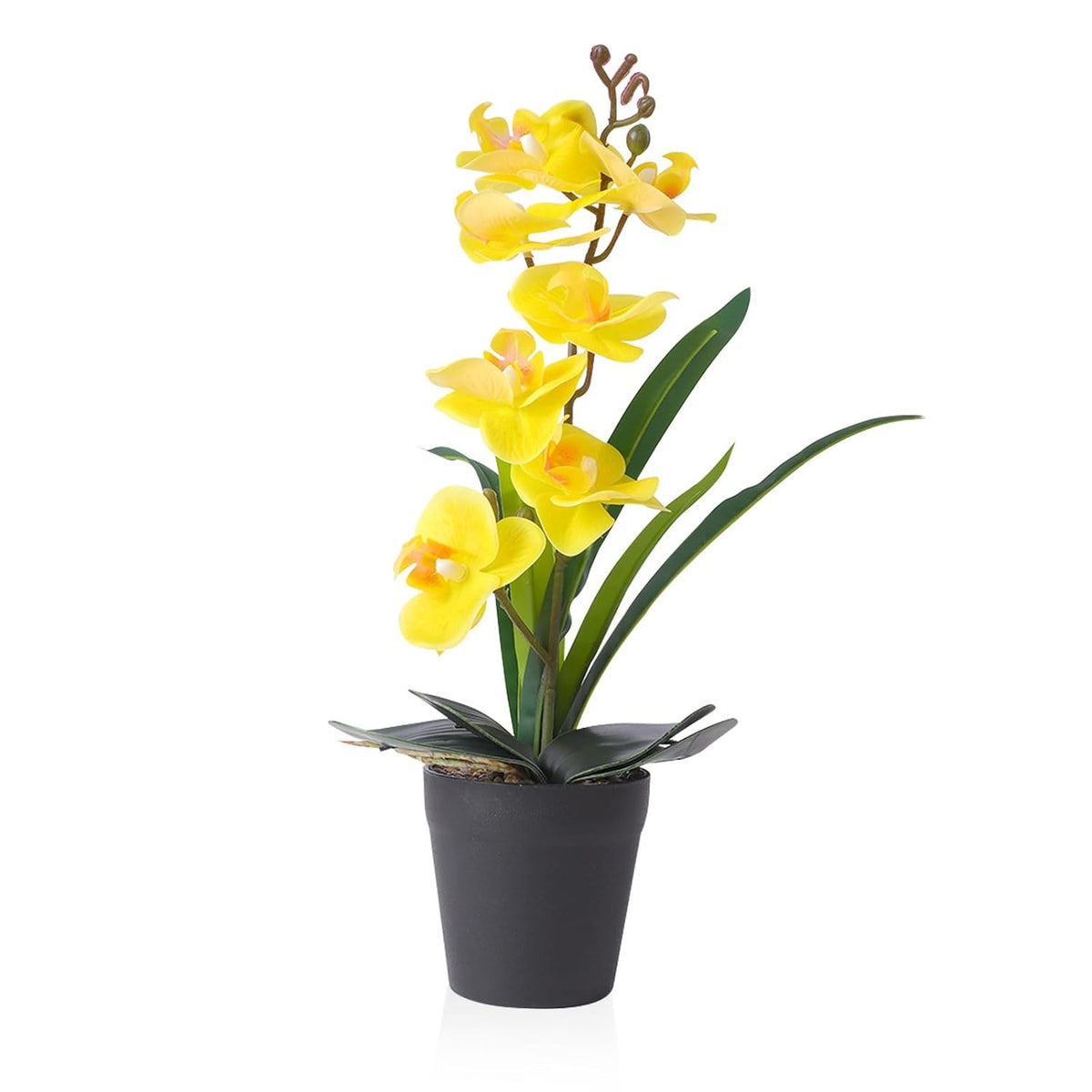 Real Touch Artificial Orchids Flower In Pot, Yellow Faux Orchids Flowers With Vase Fake Phalaenopsis Orchids Arrangement For Table Centerpiece Wedding Party Office Decor