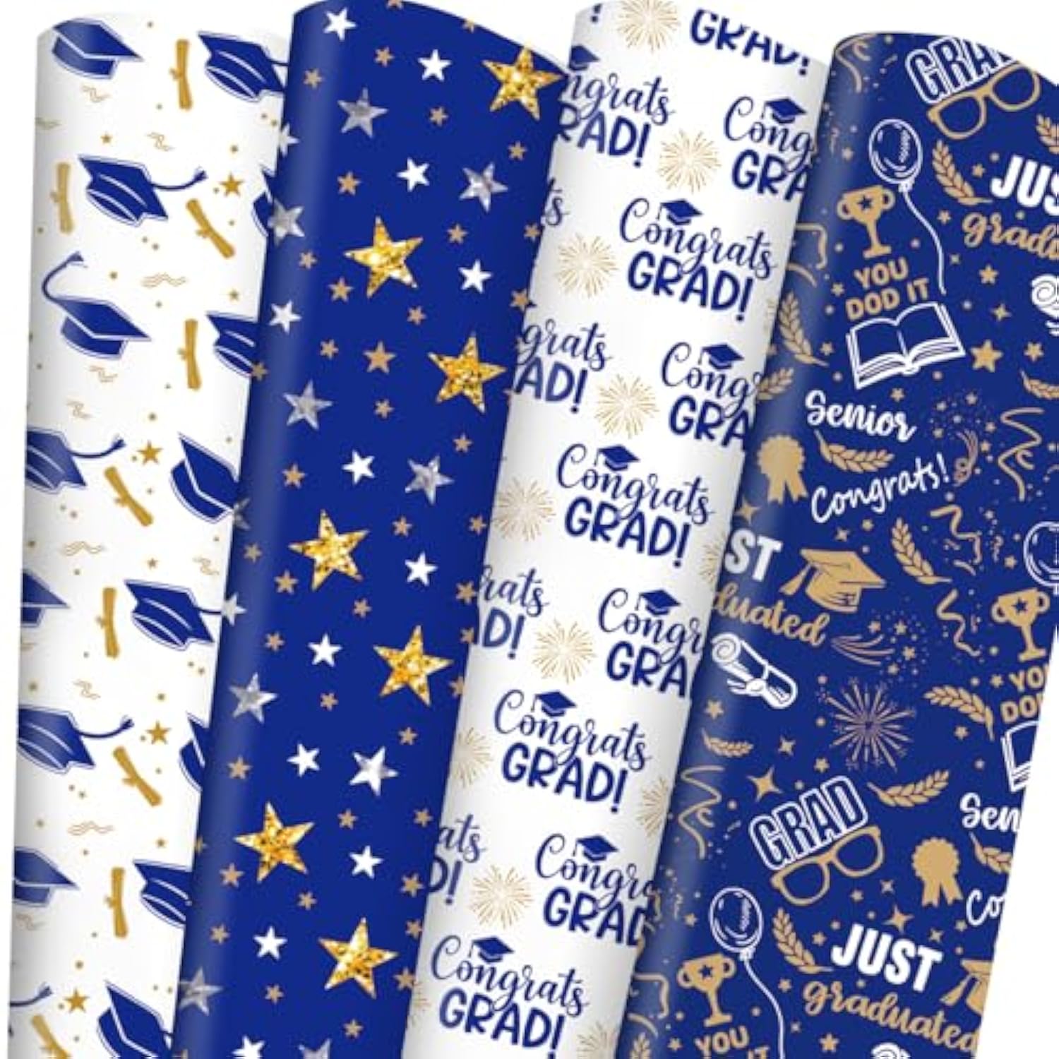 28 X 40 In Graduation Wrapping Paper Navy Gold Class Of 2025 Graduation Cap Assorted Design, Folded Flat Gift Wrap Paper - 6 Jumbo Sheets For School College Congrats Grad Party Celebration