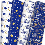 28 X 40 In Graduation Wrapping Paper Navy Gold Class Of 2025 Graduation Cap Assorted Design, Folded Flat Gift Wrap Paper - 6 Jumbo Sheets For School College Congrats Grad Party Celebration