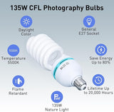 2 Pack 135W CFL Photography Light Bulbs 5500K Daylight Spiral Softbox E27 Studio Lighting