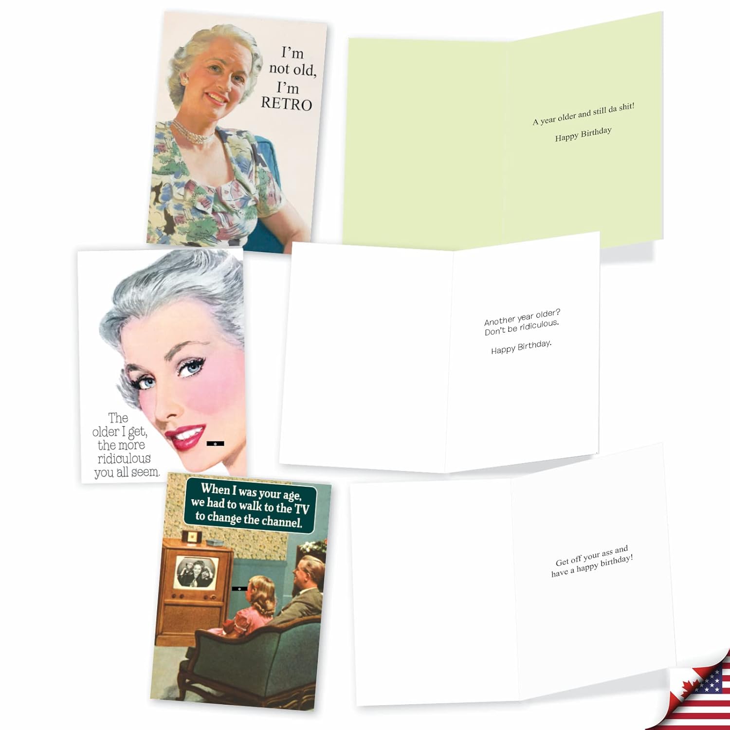 - 10 Funny Birthday Cards Assortment - Adult Retro Notecard Set, Bulk Boxed Humor - Old Enough To Know Better A1236