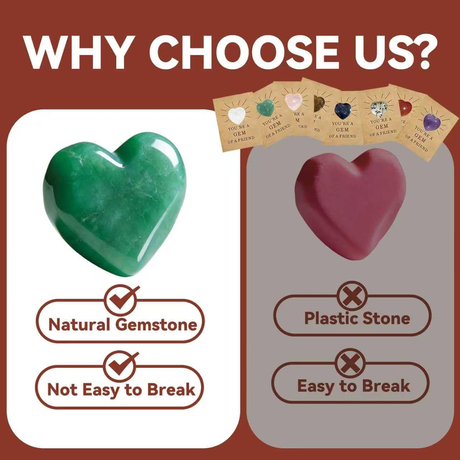 Valentines Day Gifts For Kids – 24 Pack Valentine Cards With Heart-Shaped Gemstones, Natural Crystal Rock Exchange Gifts For Boys & Girls, Classroom School Party Favors