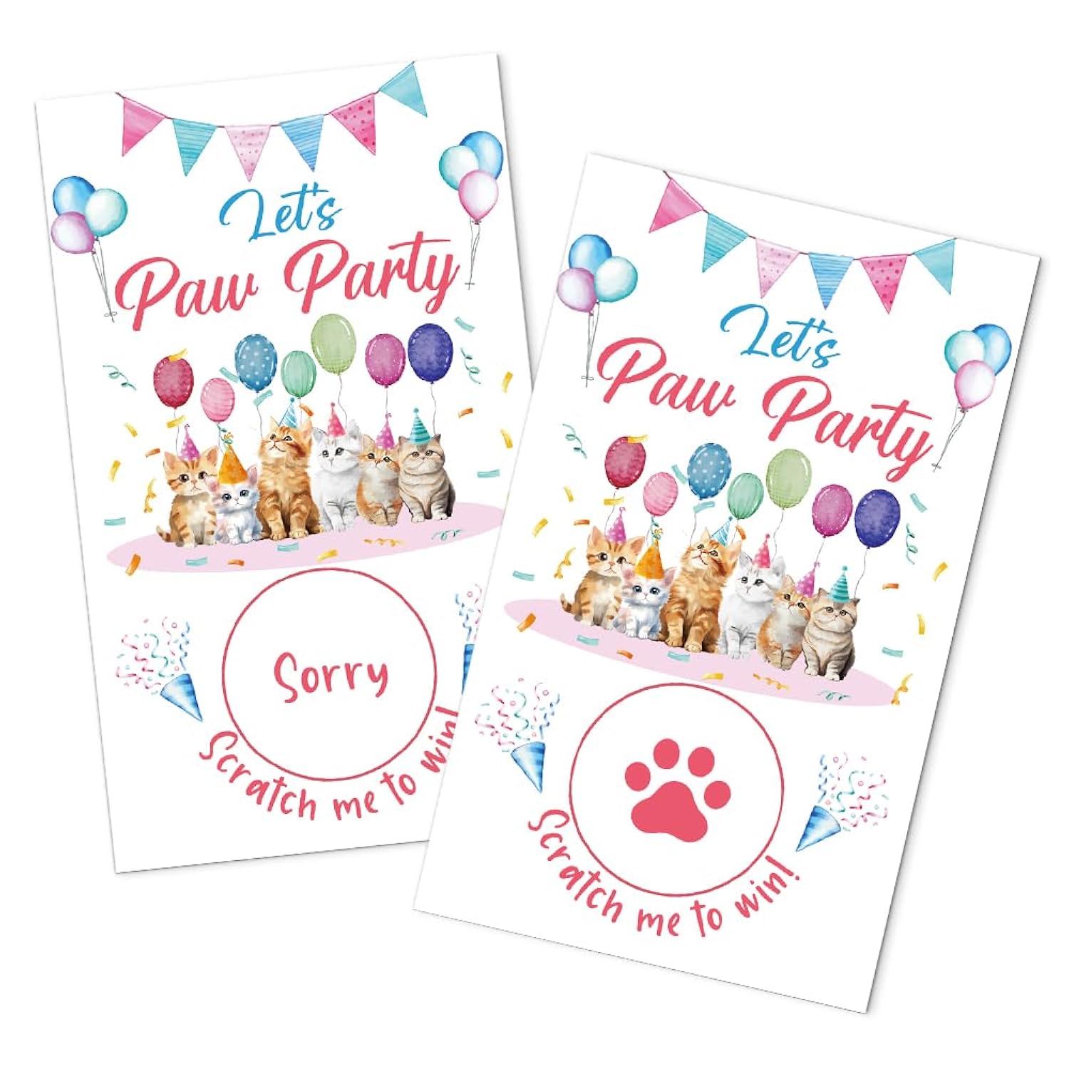 50 Pack Let'S Paw Party Cute Cats Theme Scratch Off Cards, Lovely Mimi Scratch Cards For Pet Birthday Party, Funny Raffle Tickets For Cat Mom Chat Party Family Activity, Baby Shower