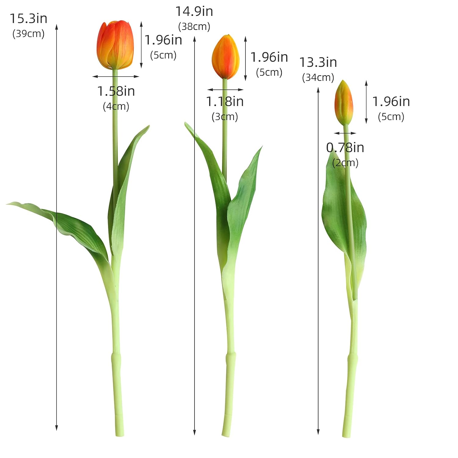Artificial Flowers 20Pcs Fake Tulips Real Touch, Faux Latex Tulips Flowers With Gift Box Soft Faux Tulips Bouquets Arrangements For Party Wedding Home Room Decoration(Orange)
