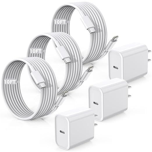 3 Pack USB C Fast Charger with 10FT USB C to USB C Cables for iPhone 17 16 15 iPad